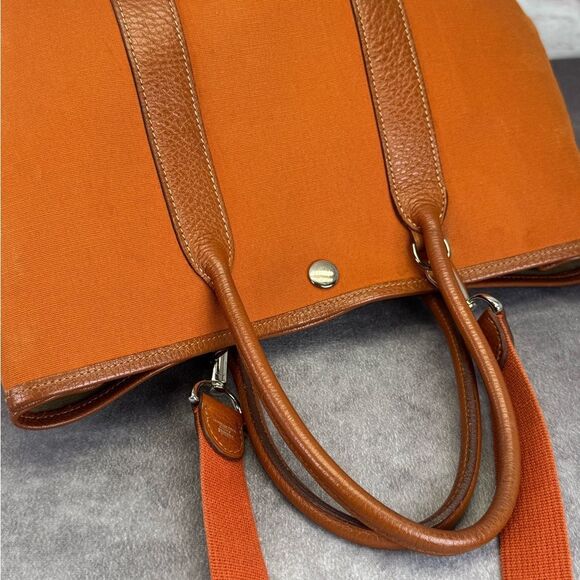 Hermes Garden Party Small Orange Toile Leather Canvas Tote Bag - Picture 13 of 16